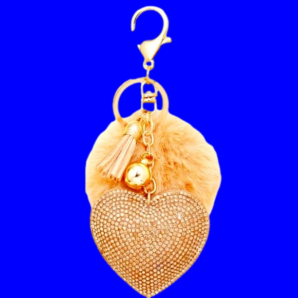 Pom Pom Pendant Bling Heart Keychain Brand NWOTags - Picture 2 of 2